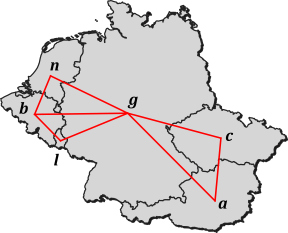 central Europe, showing the topological connections stored in \mathbf{W}
