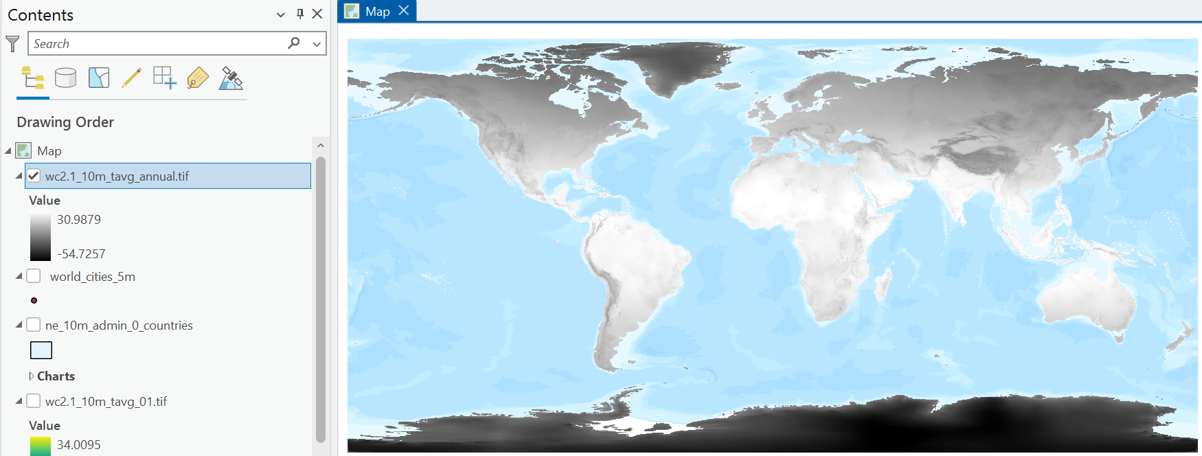 Average annual temperature (°C), computed using Cell Statistics