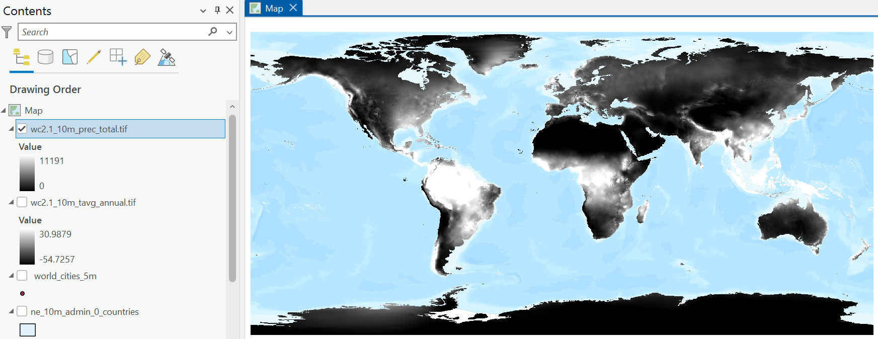 Total annual precipitation (mm), computed using Cell Statistics