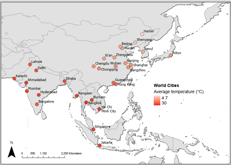 A map with city labels
