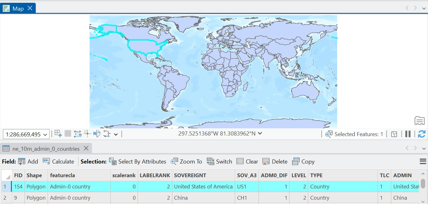 Selecting features via the Attribute Table