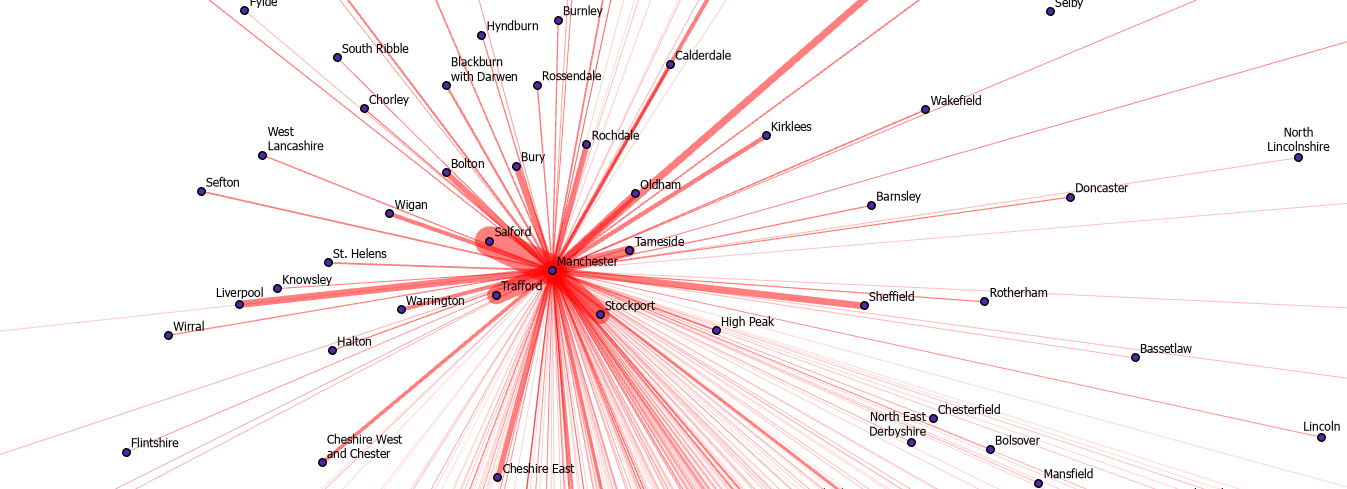 Modelled flow to the Manchester local authority, using a doubly-constrained spatial interaction model gm5