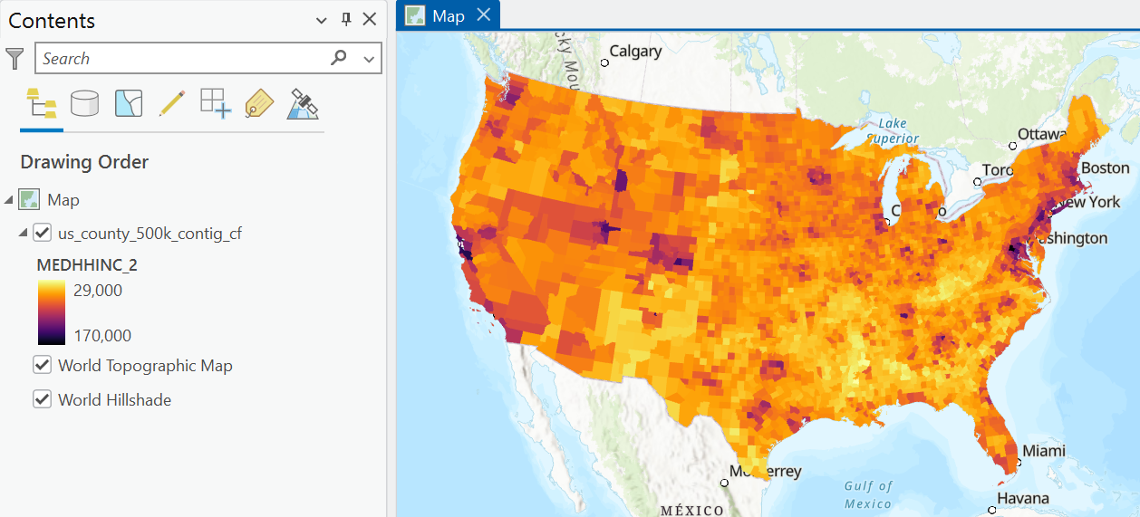 County-level median household income ($)